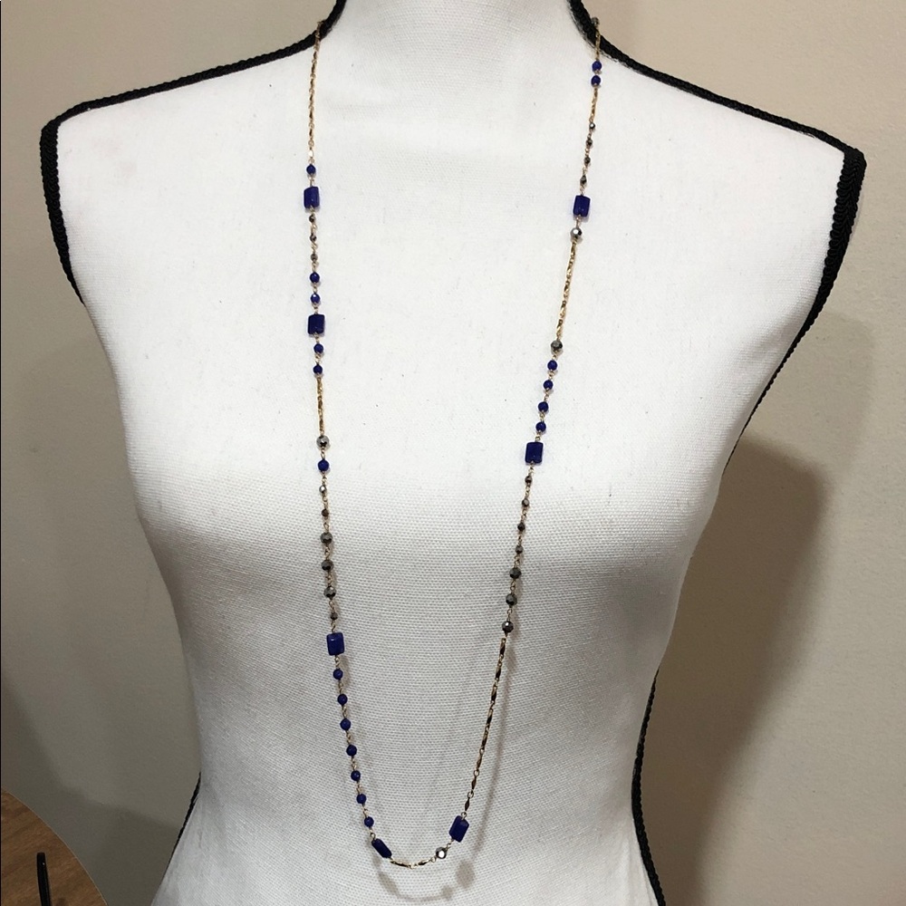 Stella & Dot Millie Blue and Gold Long Necklace